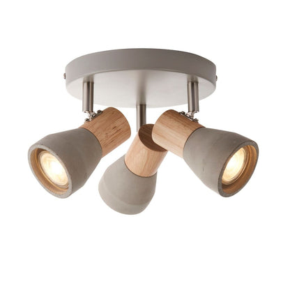 Stoneleigh 3 Light Concrete and Wood Effect Spotlight Plate Ceiling Light