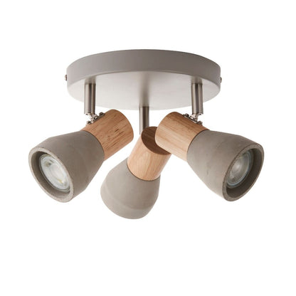 Stoneleigh 3 Light Concrete and Wood Effect Spotlight Plate Ceiling Light
