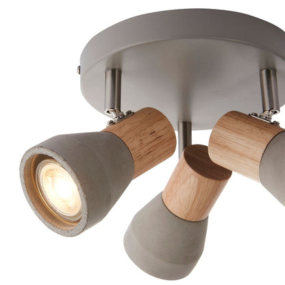 Stoneleigh 3 Light Concrete and Wood Effect Spotlight Plate Ceiling Light