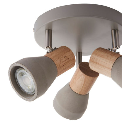Stoneleigh 3 Light Concrete and Wood Effect Spotlight Plate Ceiling Light