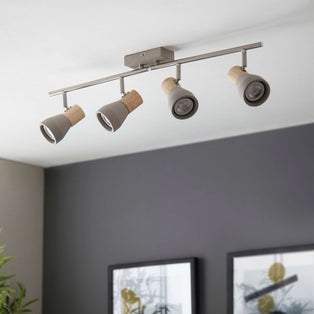 Stoneleigh 4 Concrete and Wood Effect Spotlight  Bar Ceiling Light