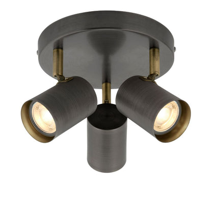 Hereford 3 Light Pewter & Antique Brass Spotlight Flush Ceiling Light