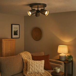 Hereford 3 Light Pewter & Antique Brass Spotlight Flush Ceiling Light