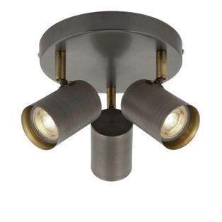 Hereford 3 Light Pewter & Antique Brass Spotlight Flush Ceiling Light