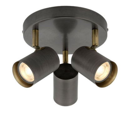Hereford 3 Light Pewter & Antique Brass Spotlight Flush Ceiling Light