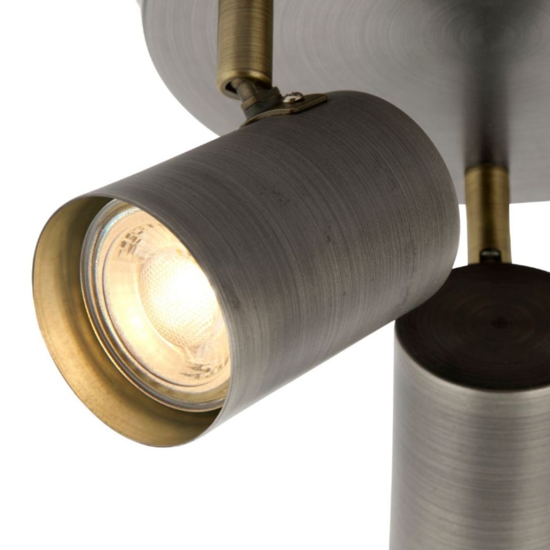 Hereford 3 Light Pewter & Antique Brass Spotlight Flush Ceiling Light
