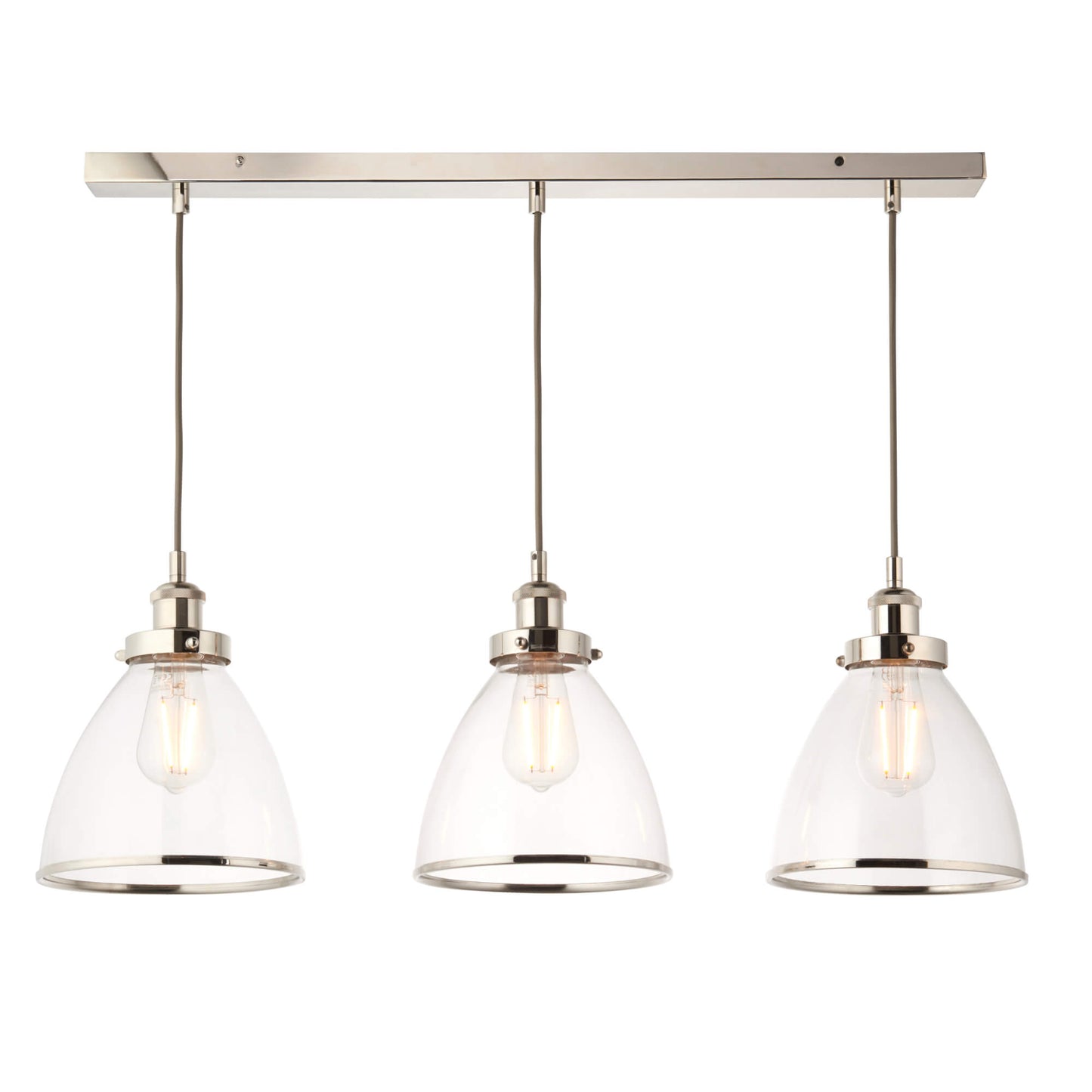 Brunswick 3 Light Nickel & Glass Pendant Bar