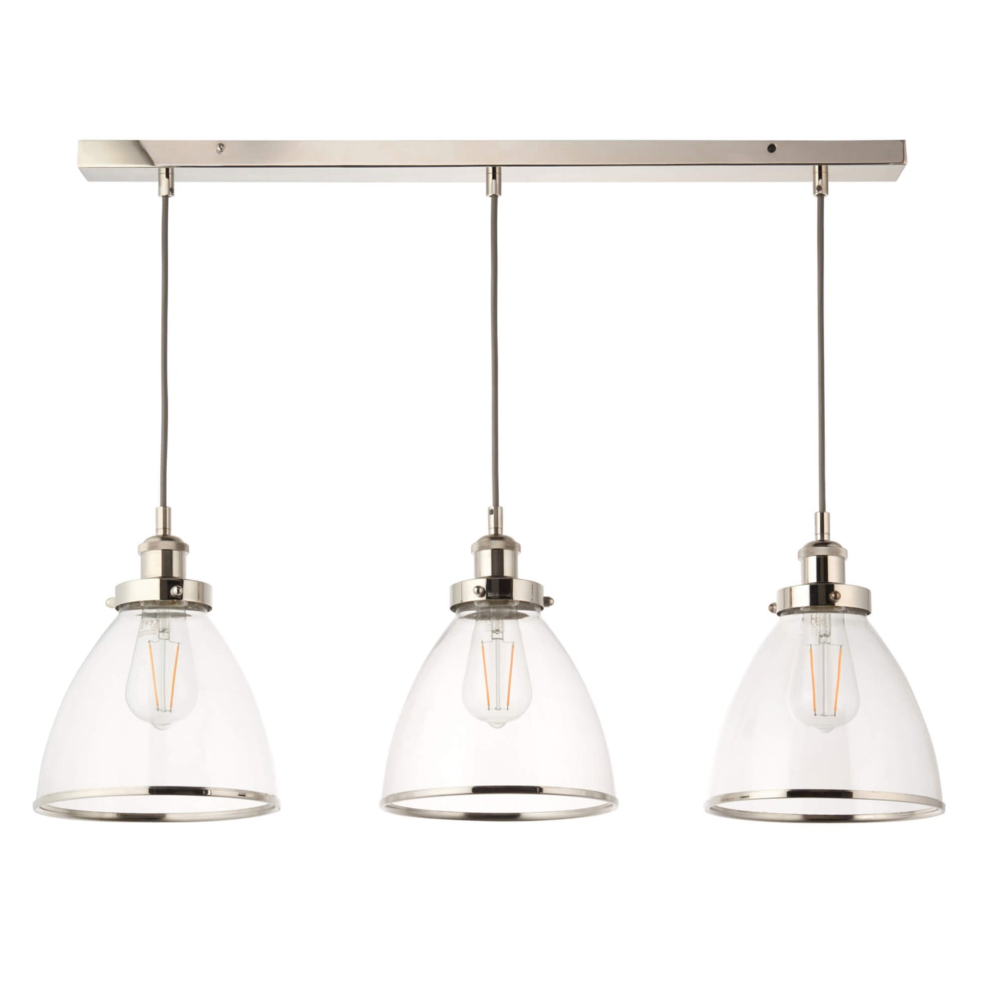 Brunswick 3 Light Nickel & Glass Pendant Bar