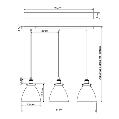 Brunswick 3 Light Nickel & Glass Pendant Bar