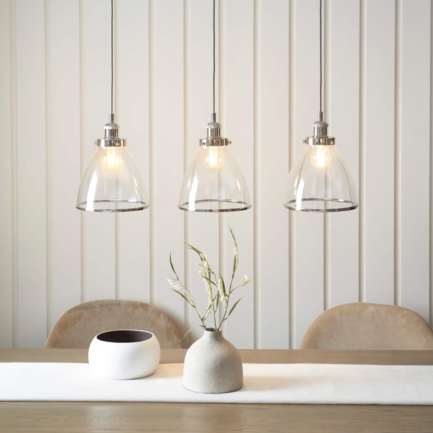 Brunswick 3 Light Nickel & Glass Pendant Bar