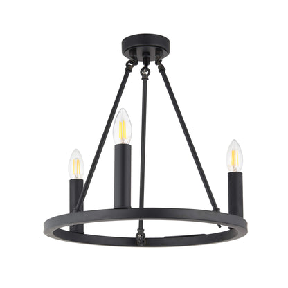 Parley 3 Light Black Semi Flush Ceiling Light