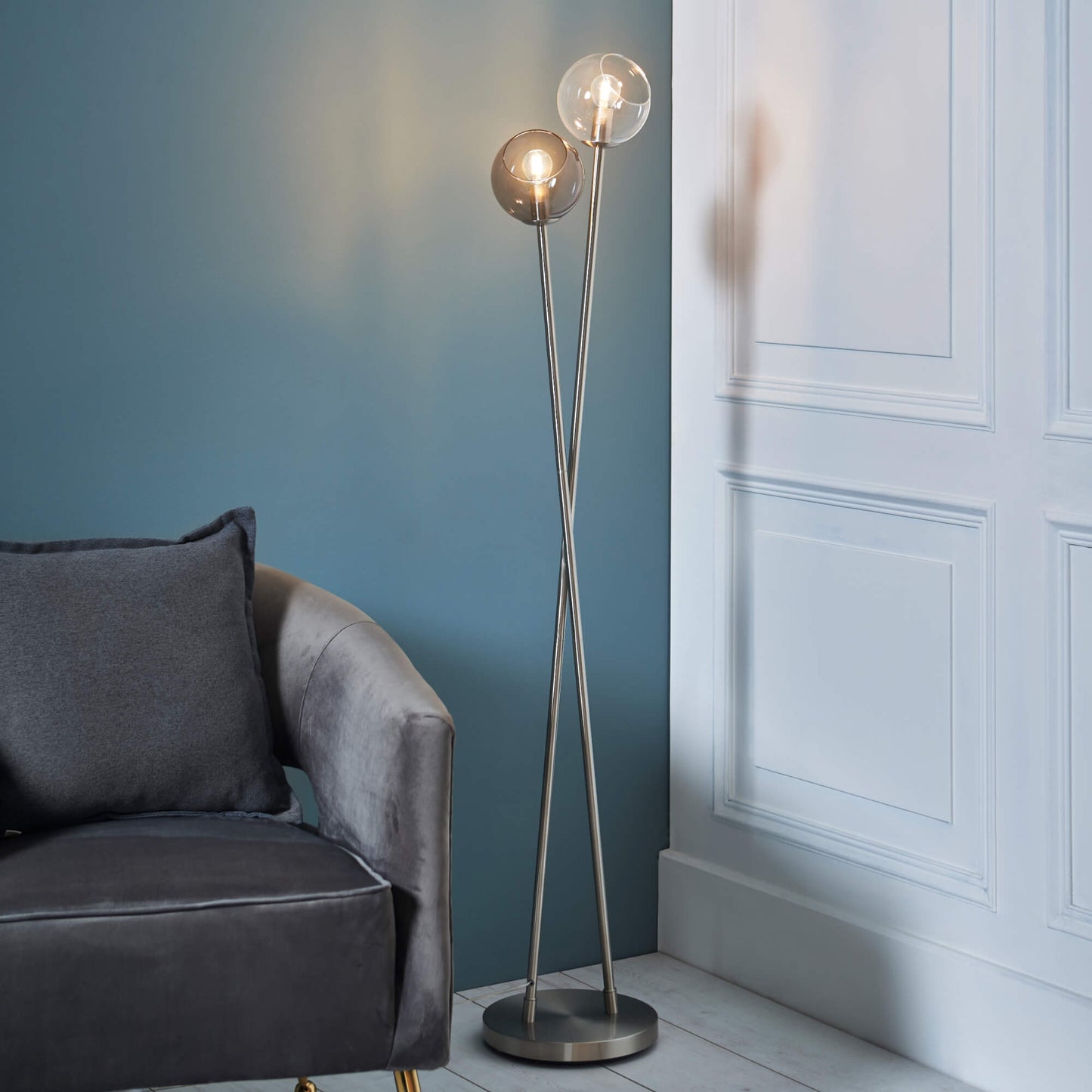 Branco Chrome and Glass Floor Lamp