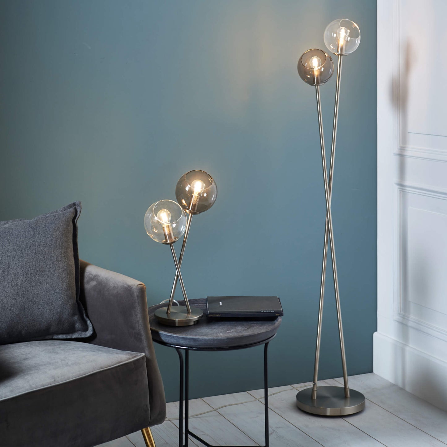 Branco Chrome and Glass Floor Lamp