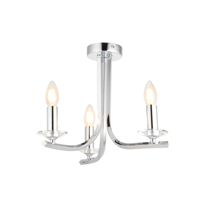 Morden 3 Light Polished Chrome Semi Flush Ceiling Light