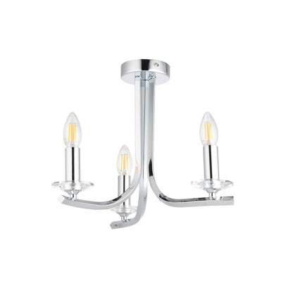Morden 3 Light Polished Chrome Semi Flush Ceiling Light