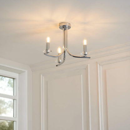 Morden 3 Light Polished Chrome Semi Flush Ceiling Light