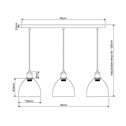 Jacob 3 Light Nickel and Glass Pendant Bar