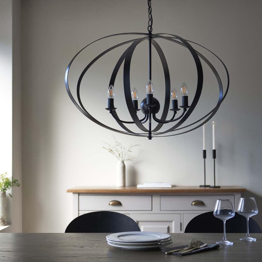 Midnight 5 Light Matte Black Pendant Ceiling Light