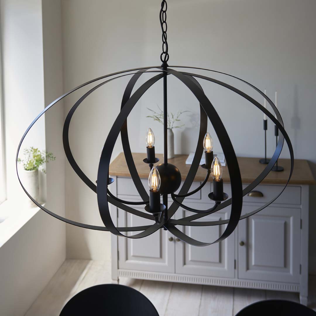 Midnight 5 Light Matte Black Pendant Ceiling Light