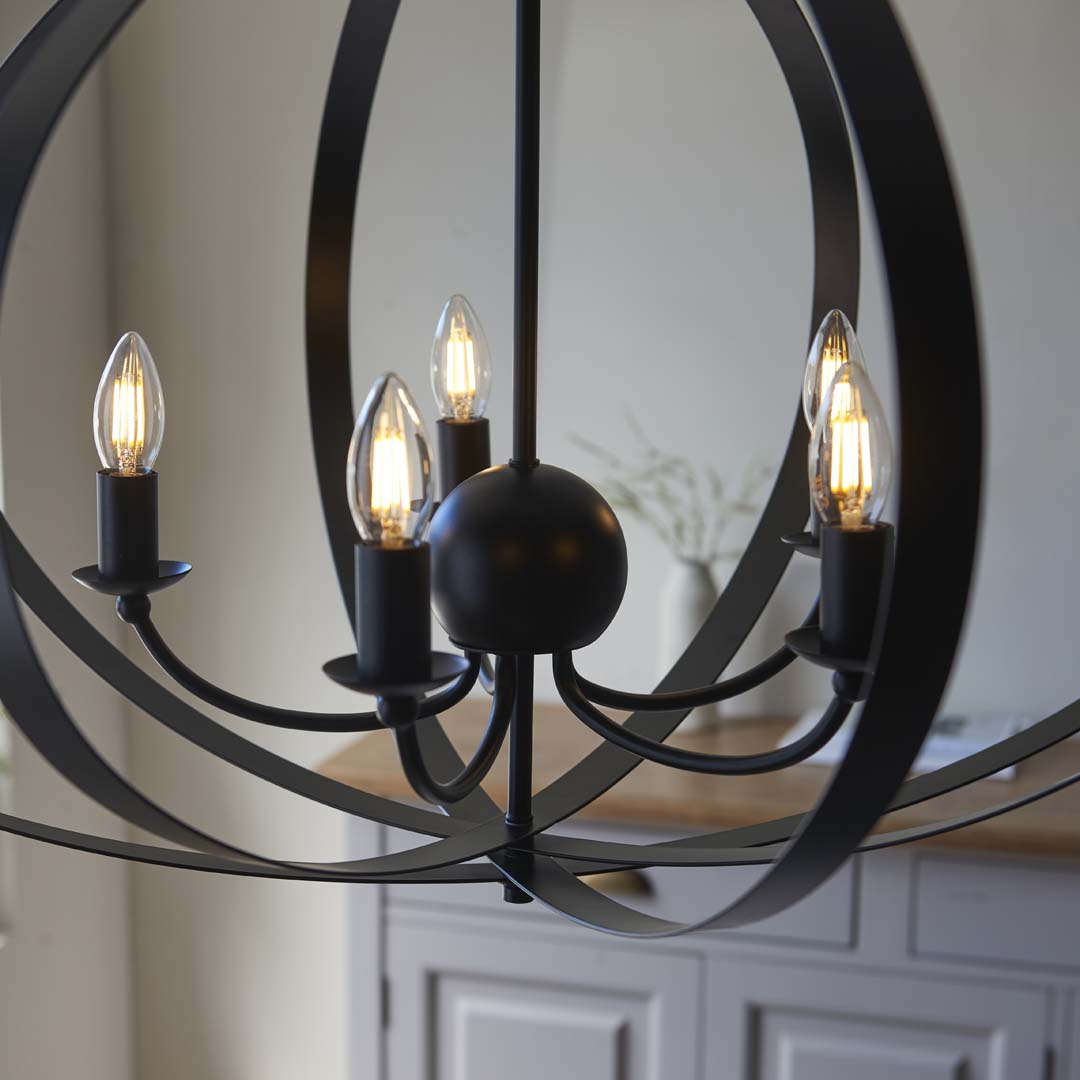 Midnight 5 Light Matte Black Pendant Ceiling Light