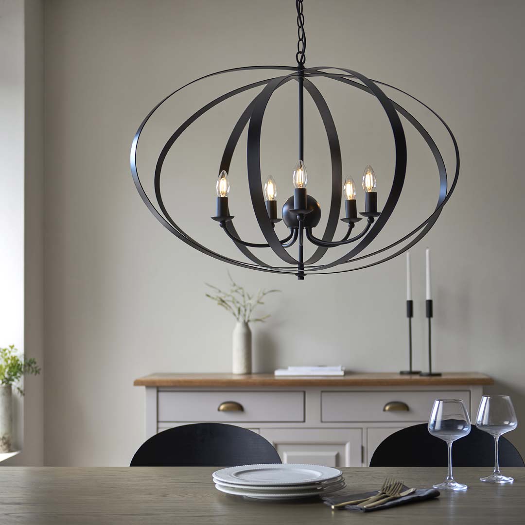 Midnight 5 Light Matte Black Pendant Ceiling Light