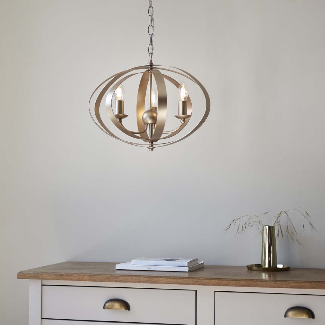 Midnight 3 Light Satin Gold Pendant Ceiling Light