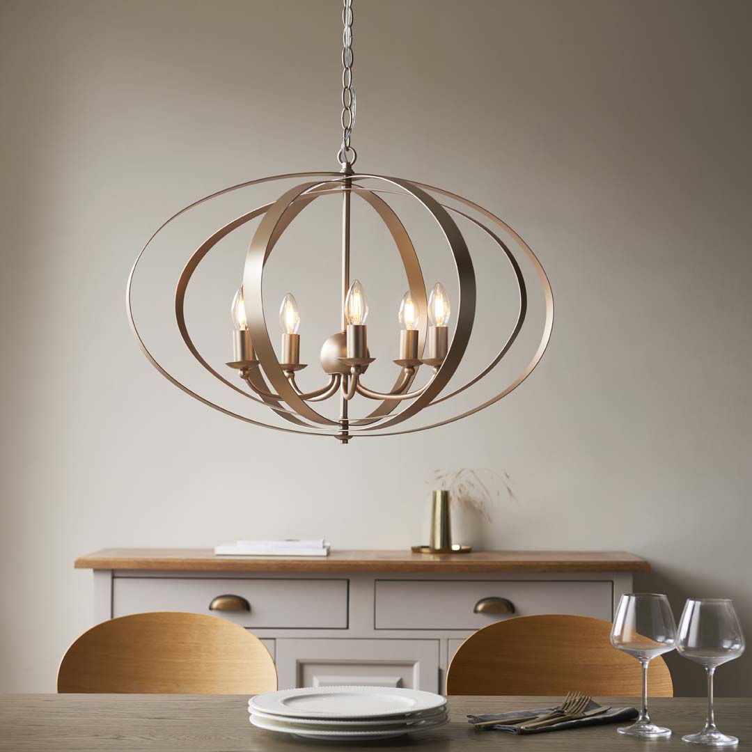 Midnight 5 Light Satin Gold Pendant Ceiling Light
