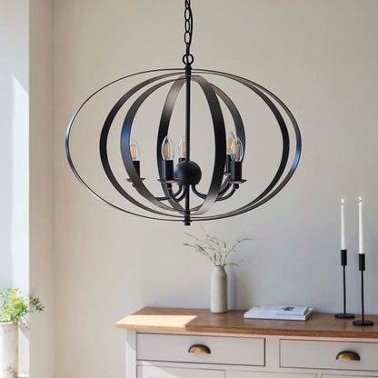 Midnight 5 Light Matte Black Pendant Ceiling Light Large