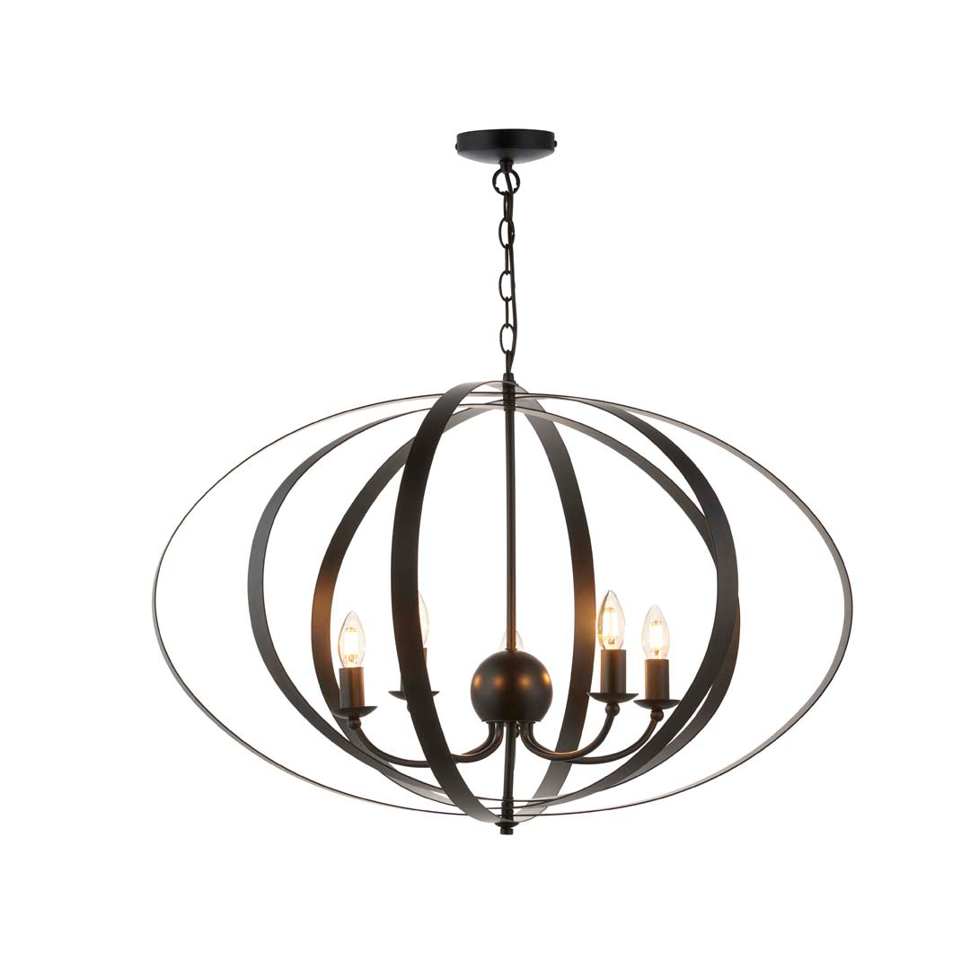 Midnight 5 Light Matte Black Pendant Ceiling Light Large