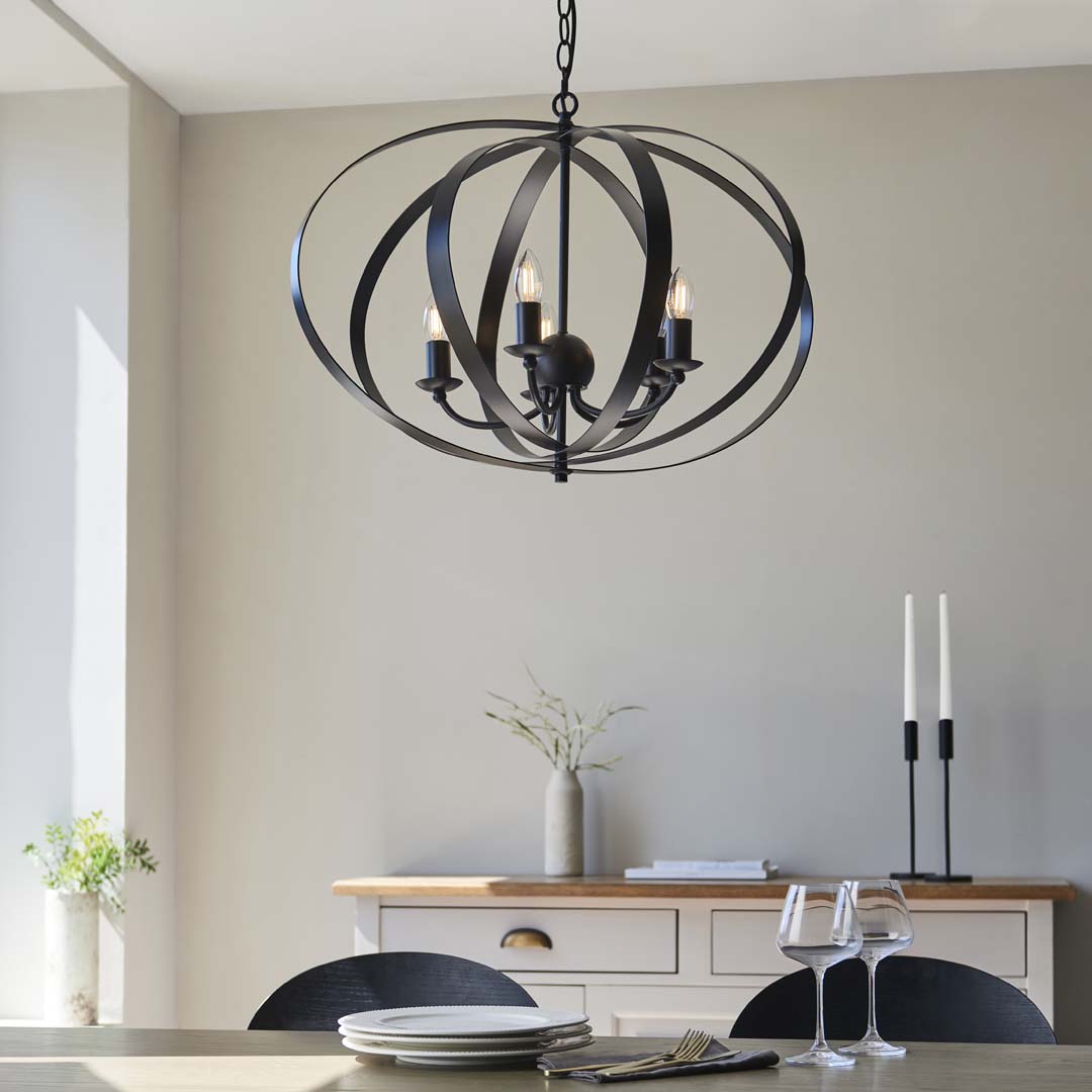 Midnight 5 Light Matte Black Pendant Ceiling Light Large
