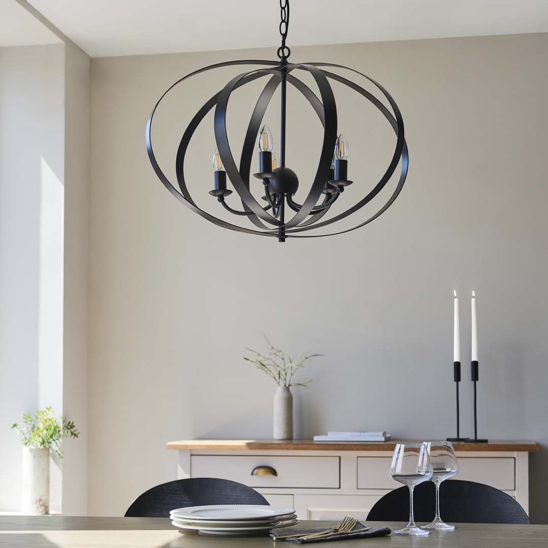 Midnight 5 Light Matte Black Pendant Ceiling Light Large
