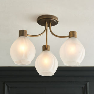 Hamilton 3 Light Antique Brass Semi Flush Ceiling Light