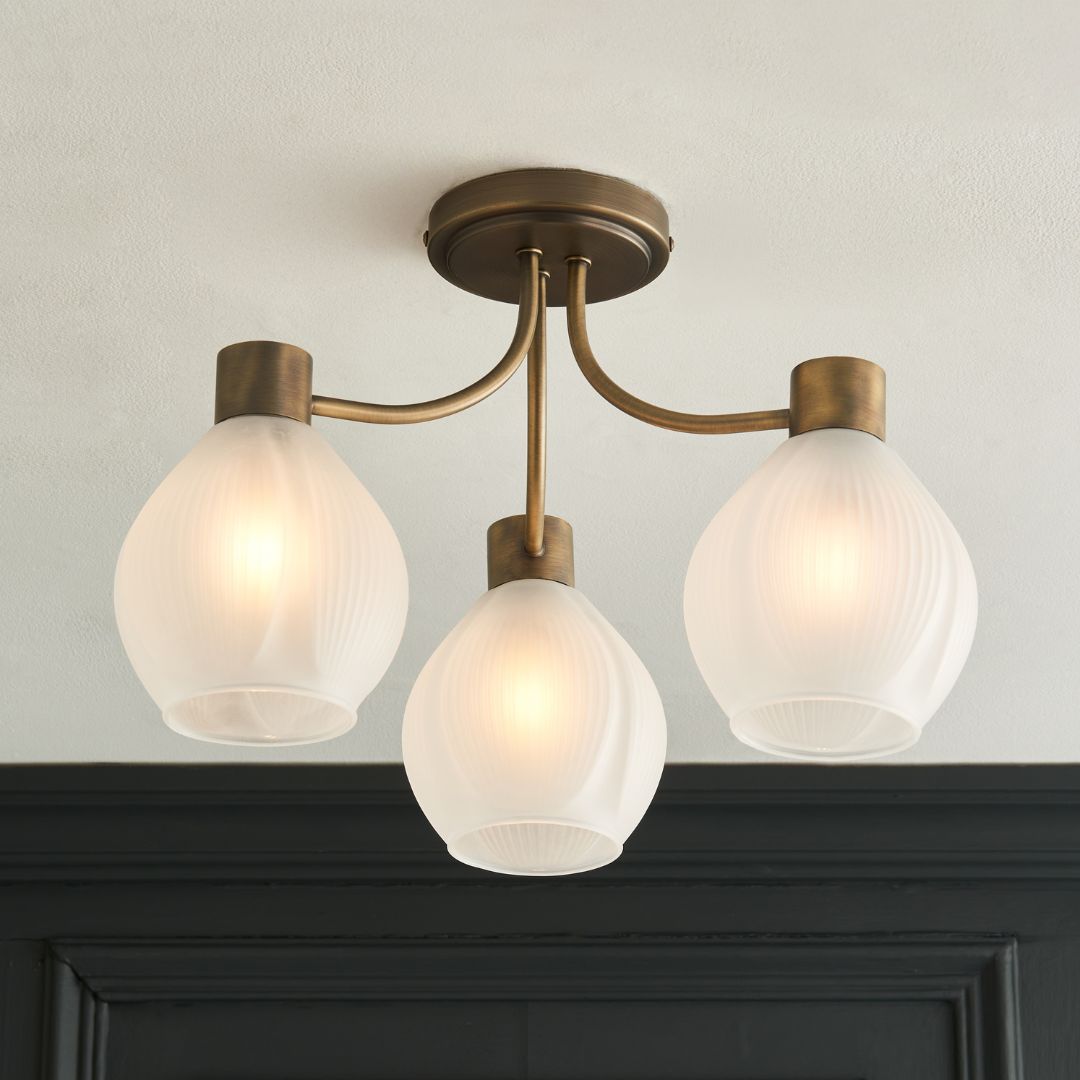Hamilton 3 Light Antique Brass Semi Flush Ceiling Light