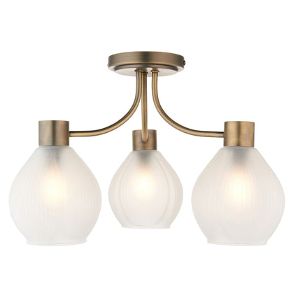 Hamilton 3 Light Antique Brass Semi Flush Ceiling Light