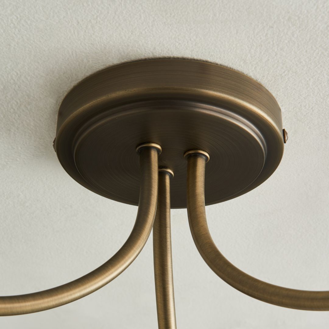 Hamilton 3 Light Antique Brass Semi Flush Ceiling Light