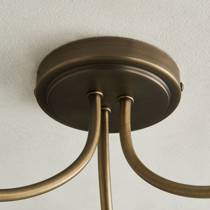 Hamilton 3 Light Antique Brass Semi Flush Ceiling Light