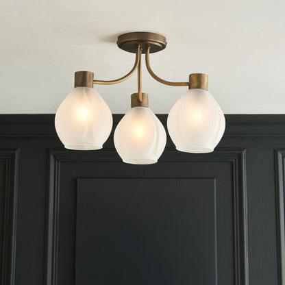 Hamilton 3 Light Antique Brass Semi Flush Ceiling Light