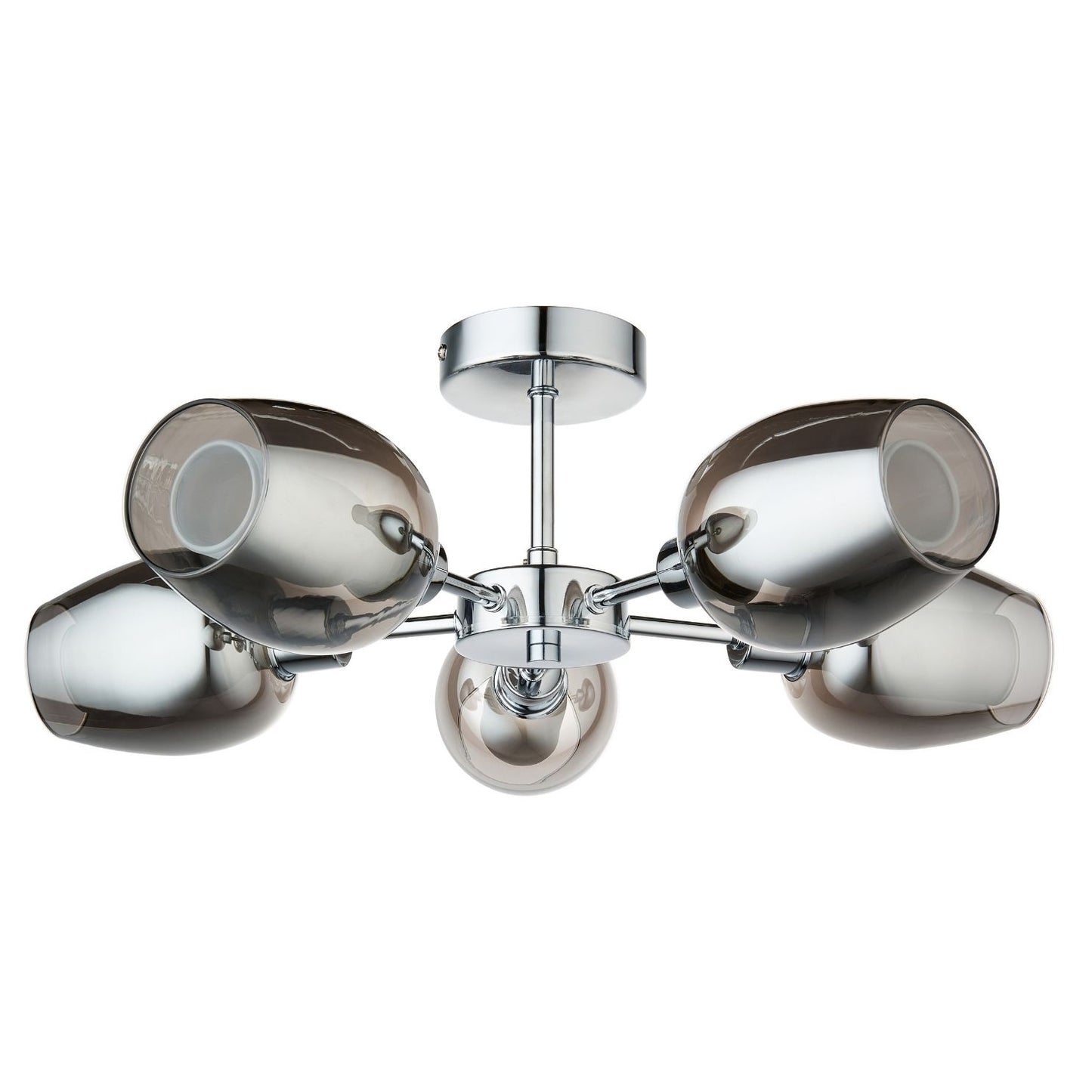 Hayden 5 Light Silver and Smoked Glass Semi Flush Ceiling Light