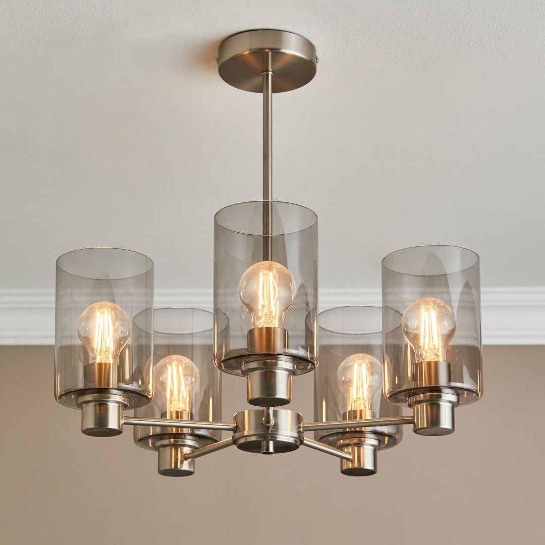 Kingsholm 5 Light Satin Nickel Semi Flush Ceiling Light