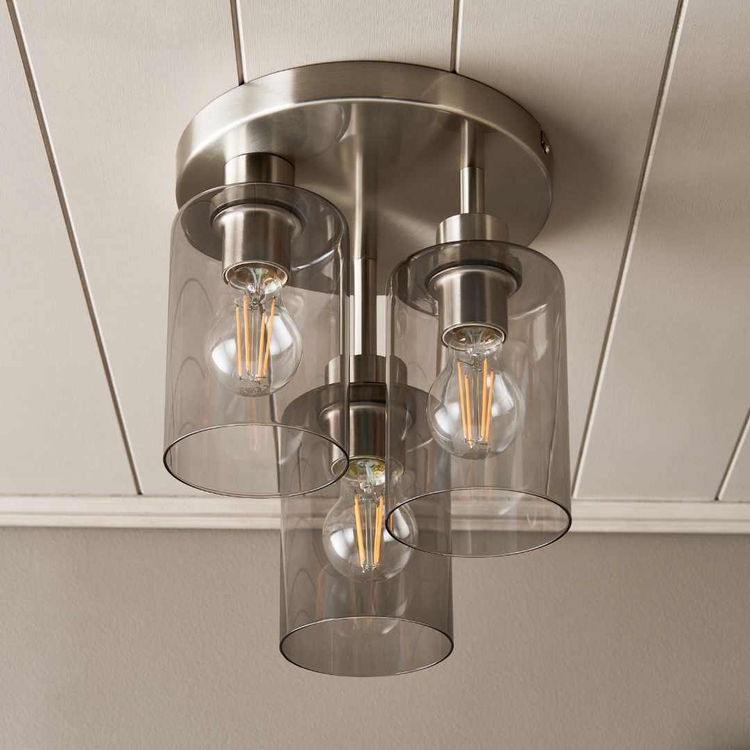 Kingsholm 3 Light Satin Nickel Semi Flush Ceiling Light