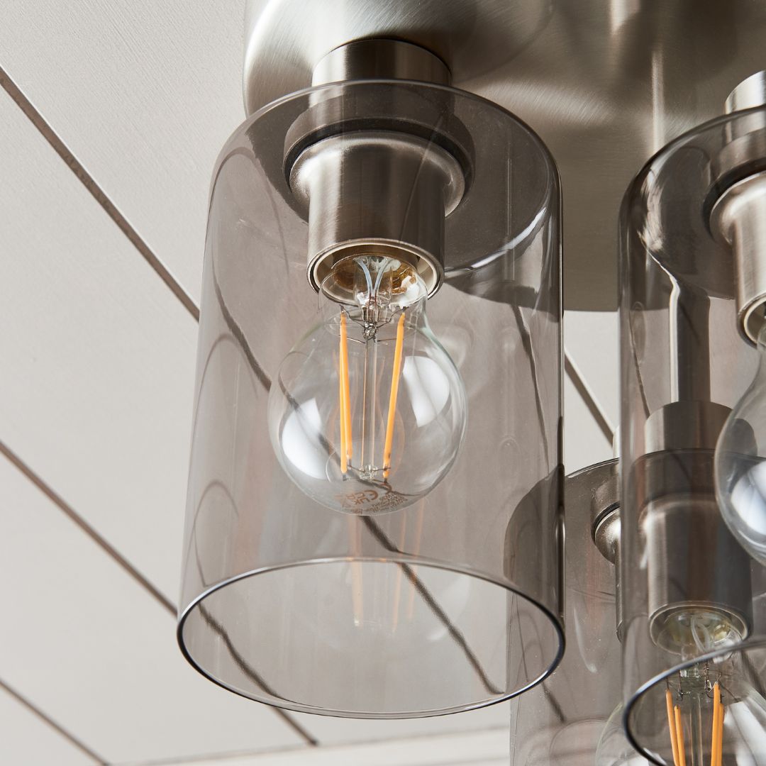 Kingsholm 3 Light Satin Nickel Semi Flush Ceiling Light