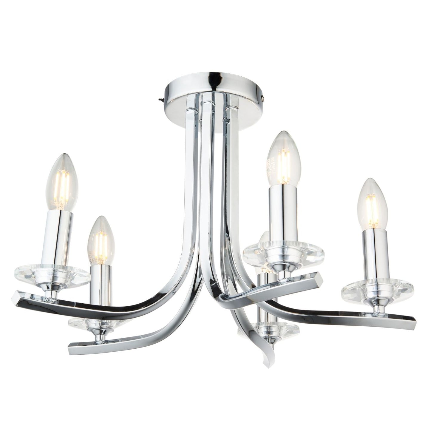 Morden 5 Light Polished Chrome Semi Flush Ceiling Light