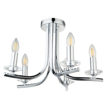 Morden 5 Light Polished Chrome Semi Flush Ceiling Light