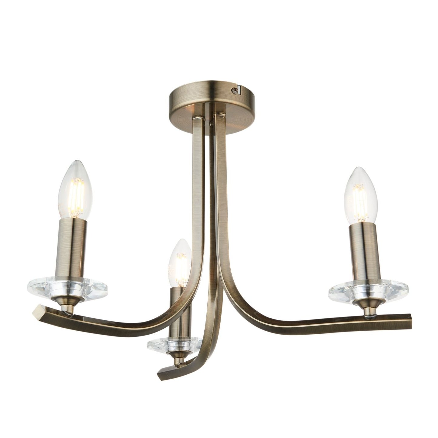 Morden 3 Light Antique Brass Semi Flush Ceiling Light