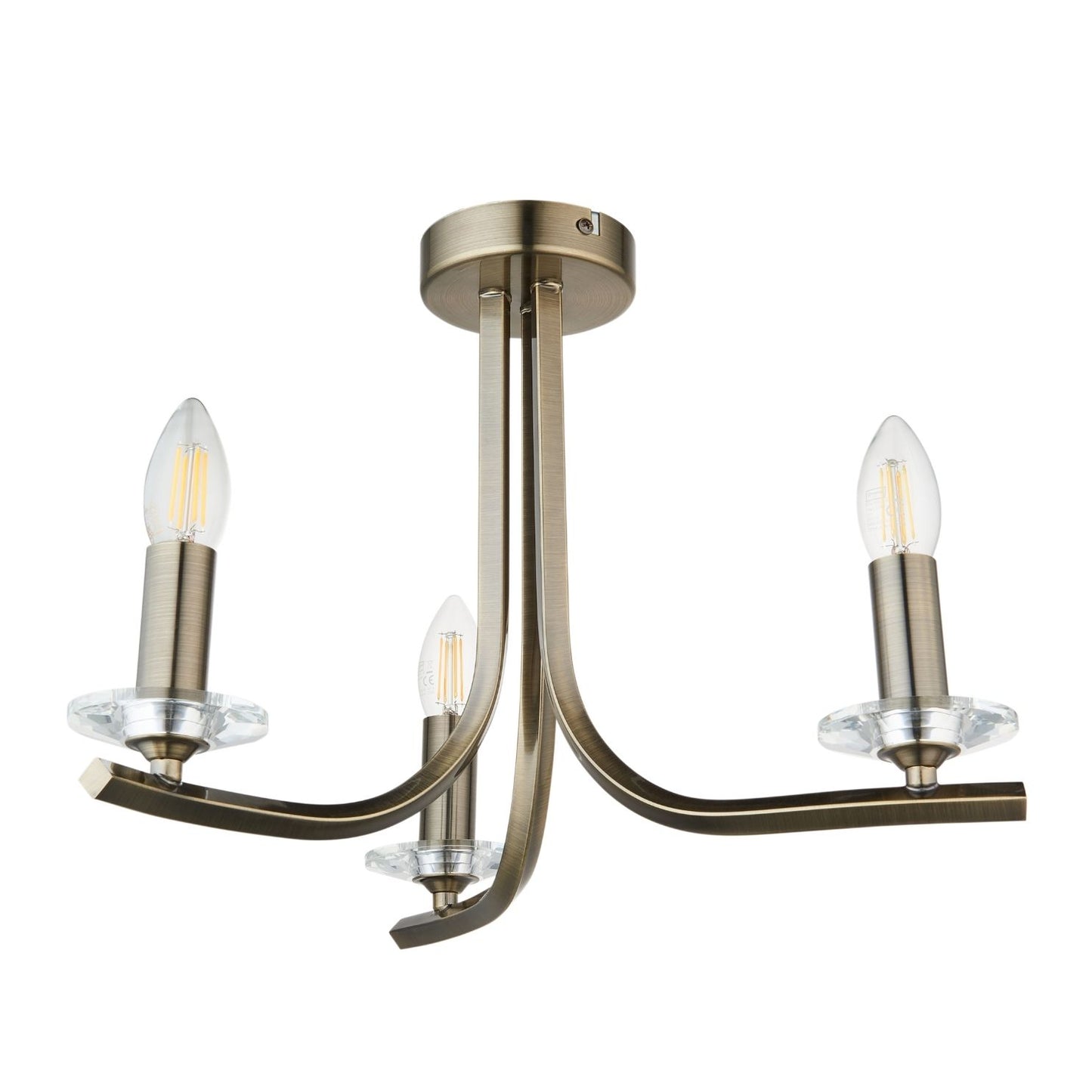 Morden 3 Light Antique Brass Semi Flush Ceiling Light