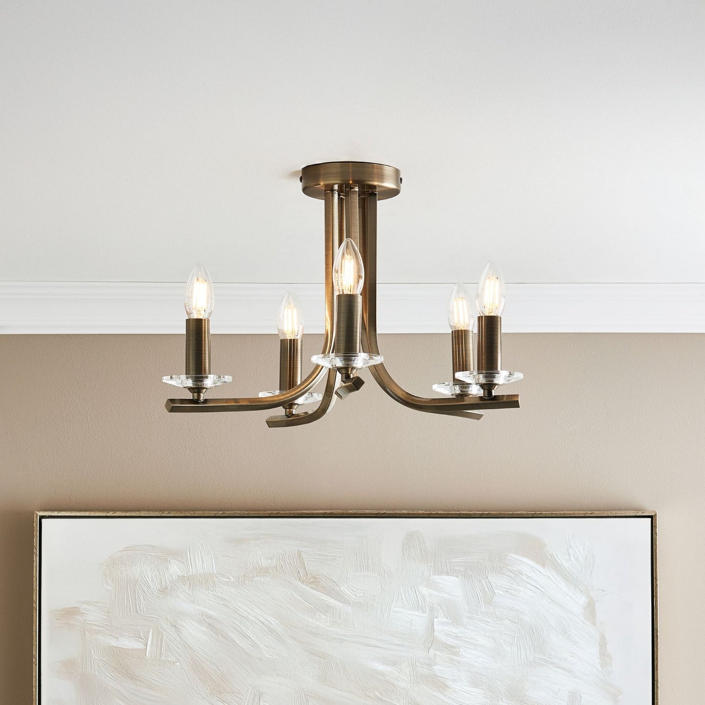 Morden 5 Light Antique Brass Semi Flush Ceiling Light