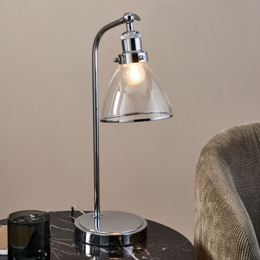 Brunswick Polished Nickel & Glass Desk Table Lamp