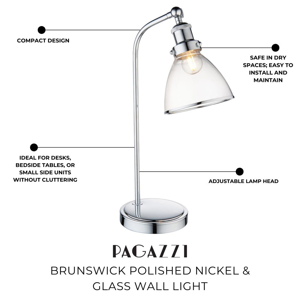 Brunswick Polished Nickel & Glass Desk Table Lamp
