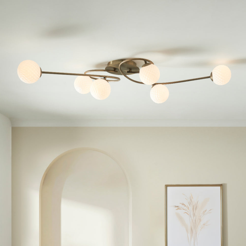 Jaymie 6-Light Antique Brass Semi-Flush Ceiling Light