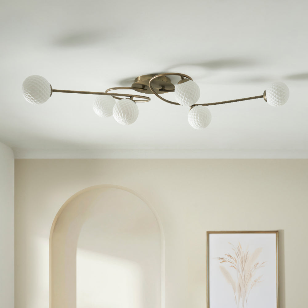 Jaymie 6-Light Antique Brass Semi-Flush Ceiling Light